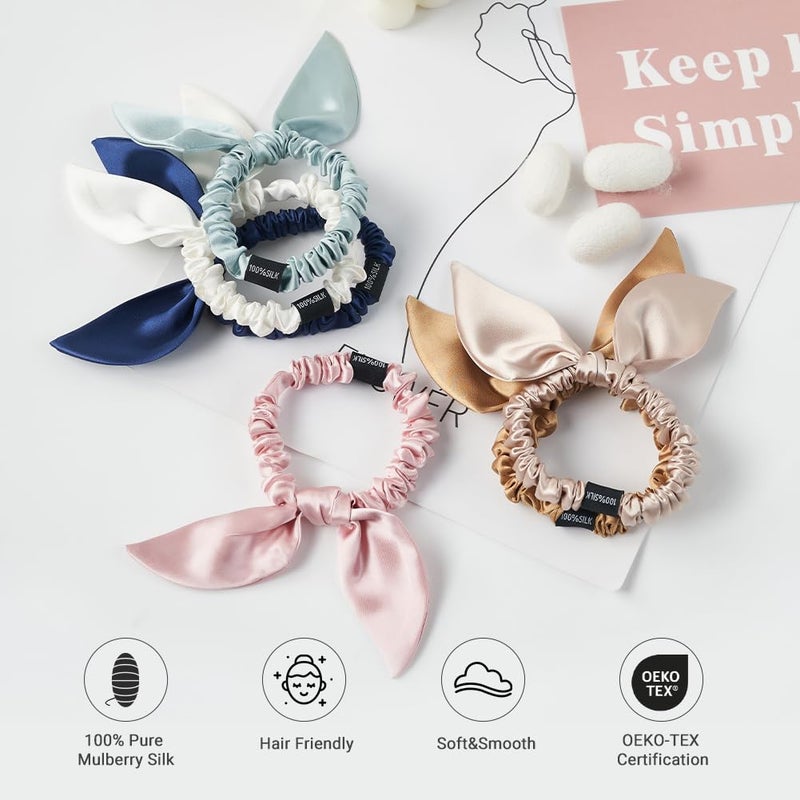 THXSILK Hair Silk Scrunchies with Bow for Women Pure Mulberry Silk Hair Cute Ring Ties Scrunchies for Girls Women's Thick Hair, Emerald Green, 2.8" - Image 3